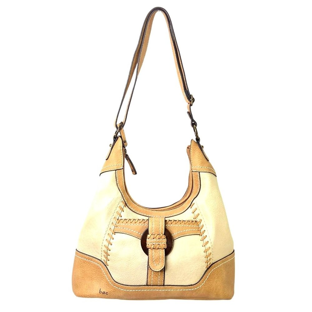 B.O.C Beige & Tan Vegan Leather Hobo Bag with Pockets 8 x 6 x 14